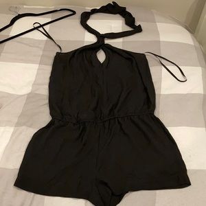 BCBG maxazria Black Keyhole romper with pockets